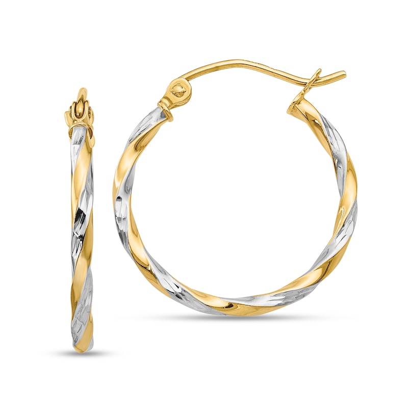 Main Image 1 of 21.0mm Textured Twist Hoop Earrings in Hollow 14K Two-Tone Gold