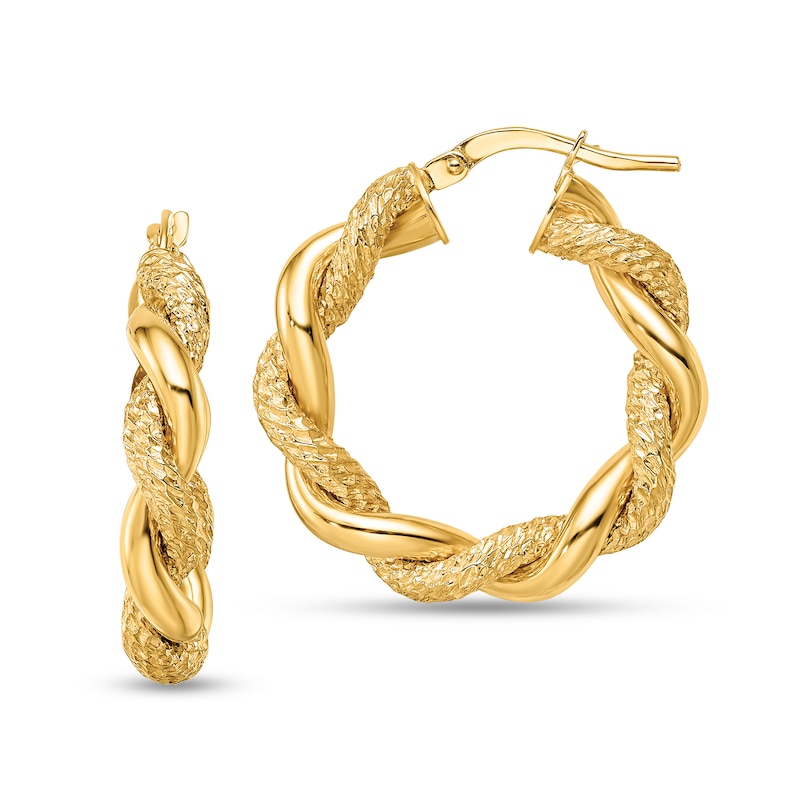 Main Image 1 of 26.0mm Diamond-Cut Rope Twist Hoop Earrings in Hollow 14K Gold