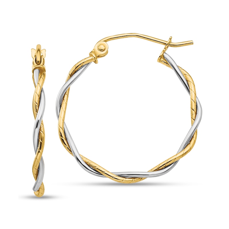 Main Image 1 of 23.0mm Textured Twist Hoop Earring in Hollow 14K Two-Tone Gold