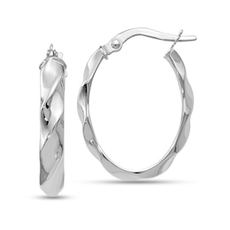 22.0mm Twist Oval Hoop Earrings in Hollow 14K White Gold