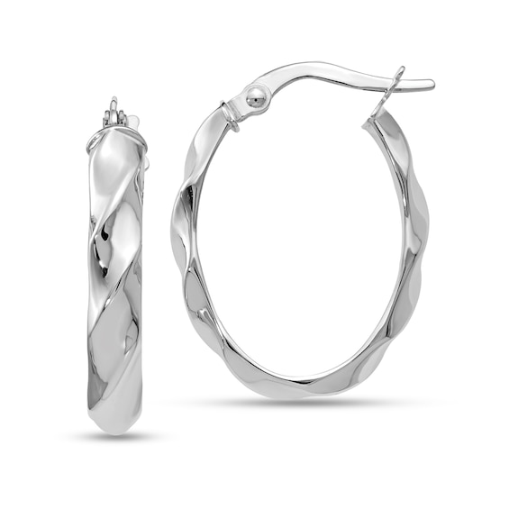 22.0mm Twist Oval Hoop Earrings in Hollow 14K White Gold
