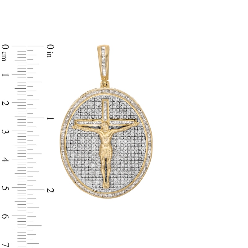 Main Image 2 of 2-1/2 CT. T.W. Baguette and Round Diamond Frame Jesus Oval Medallion Necklace Charm in 10K Gold