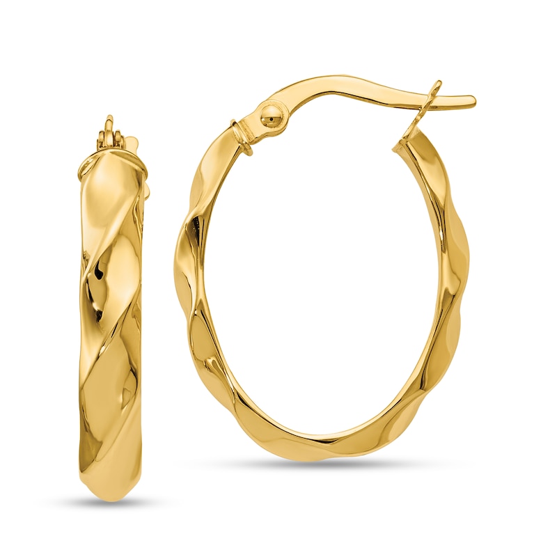 Main Image 1 of 22.0mm Twist Oval Hoop Earrings in Hollow 14K Gold