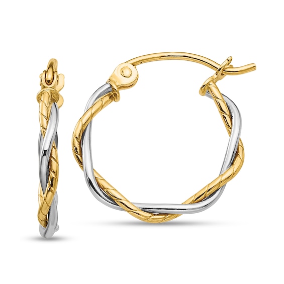 16.5mm Textured Twist Hoop Earrings in Hollow 14K Two-Tone Gold
