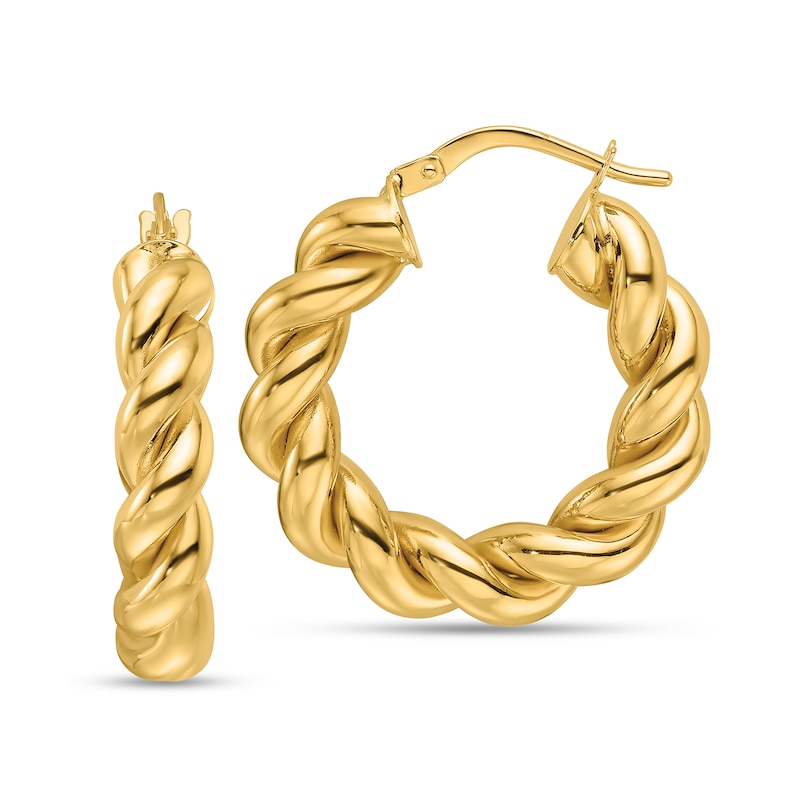 Main Image 1 of 24.9mm Twist Hoop Earrings in Hollow 14K Gold