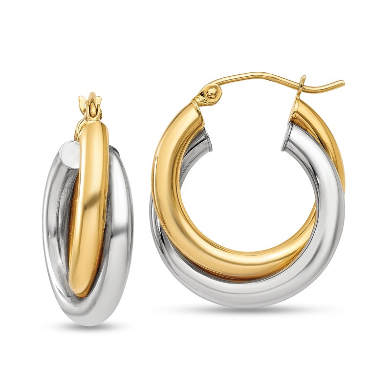 Main Image 1 of 19.0mm Crossover Double Hoop Earrings in Hollow 14K Two-Tone Gold