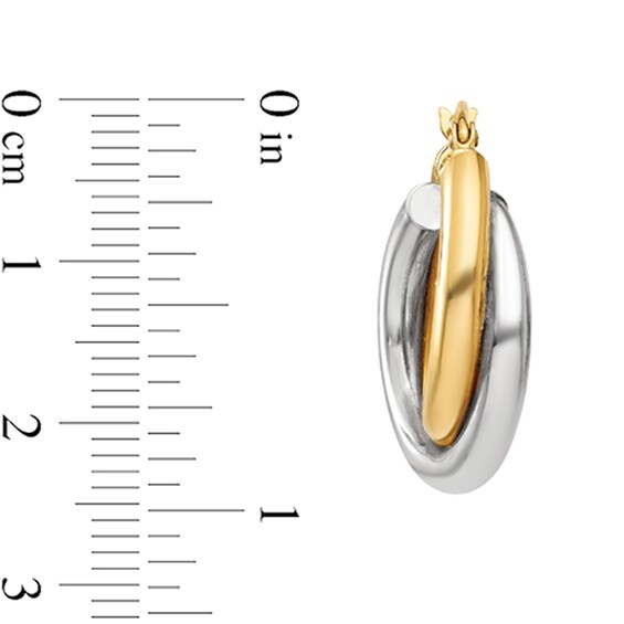 19.0mm Crossover Double Hoop Earrings in Hollow 14K Two-Tone Gold