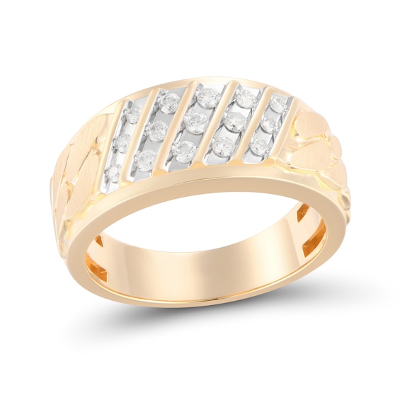 1/3 CT. T.w. Diamond Slant Trios Nugget Ring in 10K Gold