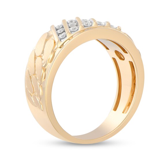1/3 CT. T.w. Diamond Slant Trios Nugget Ring in 10K Gold