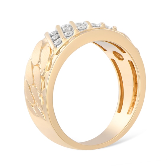 1/3 CT. T.w. Diamond Slant Trios Nugget Ring in 10K Gold