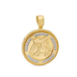 1/10 CT. T.W. Diamond Scallop Edge Saint Michael’s Medallion Necklace Charm in 10K Gold