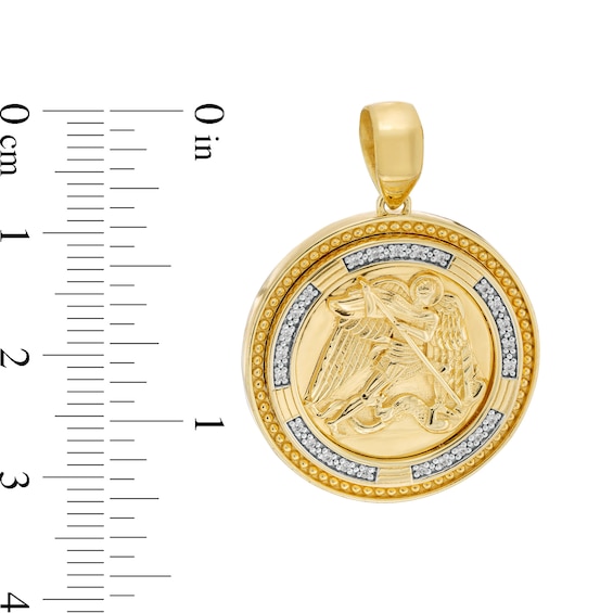 1/10 CT. T.w. Diamond Scallop Edge Saint Michael’s Medallion Necklace Charm in 10K Gold