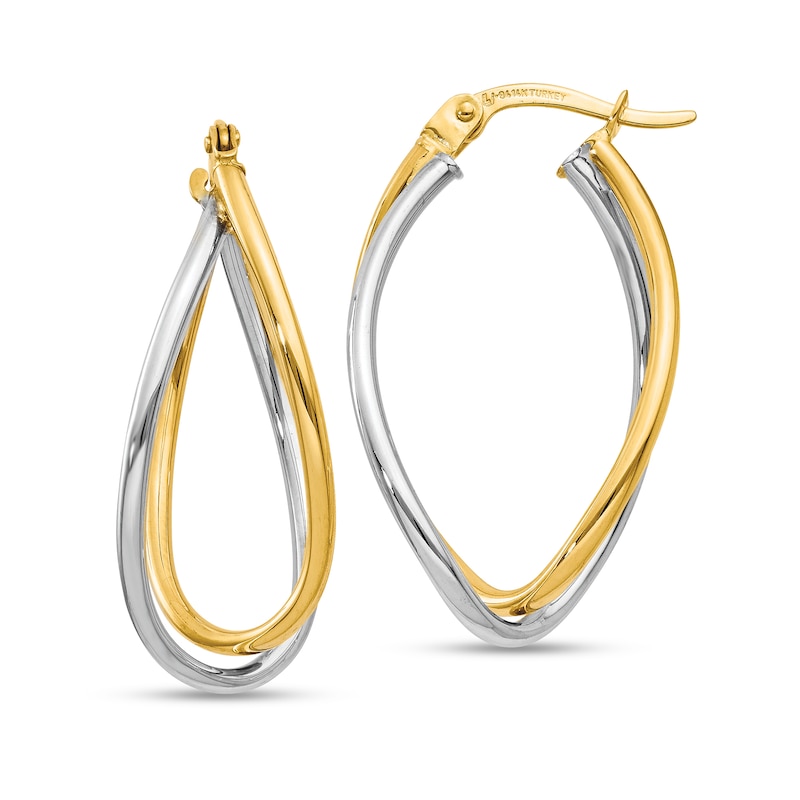 Main Image 1 of 29.0mm Crossover Double Oval Hoop Earrings in Hollow 14K Two-Tone Gold