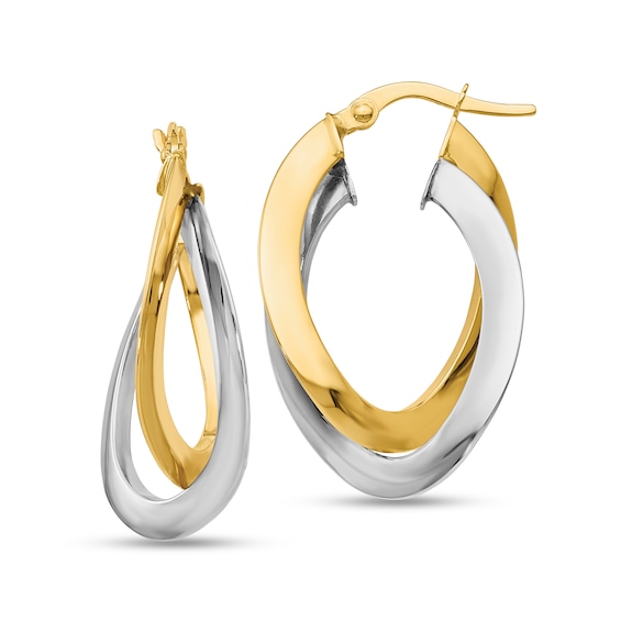27.0mm Crossover Double Oval Hoop Earrings in Hollow 14K Two-Tone Gold