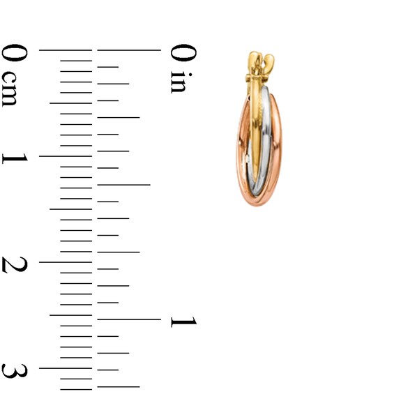 15.0mm Layered Twist Hoop Earrings in Hollow 14K Tri-Tone Gold