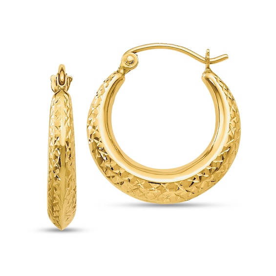 19.0mm Textured Knife Edge Hoop Earring in Hollow 14K Gold