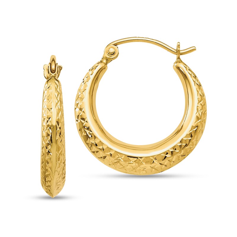 Main Image 1 of 19.0mm Textured Knife Edge Hoop Earring in Hollow 14K Gold