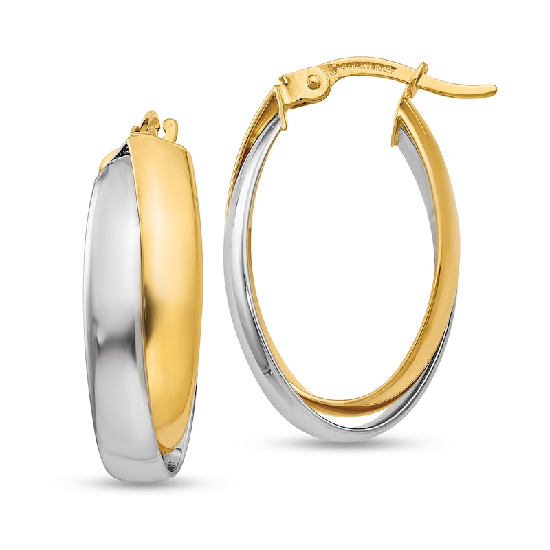 Main Image 1 of 23.0mm Crossover Oval Hoop Earrings in Hollow 14K Two-Tone Gold