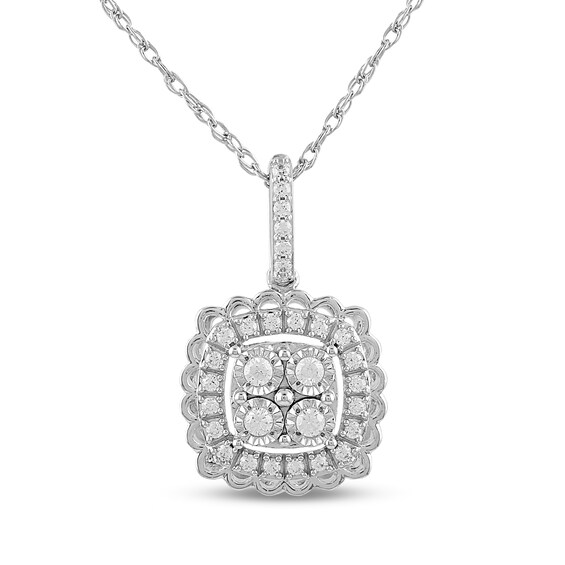 1/2 CT. T. W. Certified Lab-Grown Diamond Quad Cushion Frame Pendant and Stud Earrings Set in Sterling Silver (F/Si2)