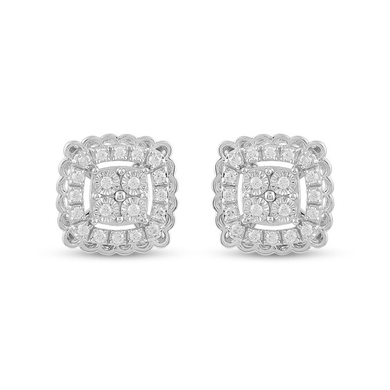 1/2 CT. T. W. Certified Lab-Grown Diamond Quad Cushion Frame Pendant and Stud Earrings Set in Sterling Silver (F/Si2)