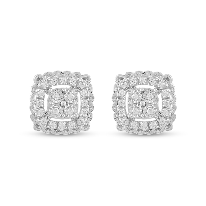Main Image 3 of 1/2 CT. T. W. Certified Lab-Grown Diamond Quad Cushion Frame Pendant and Stud Earrings Set in Sterling Silver (F/SI2)