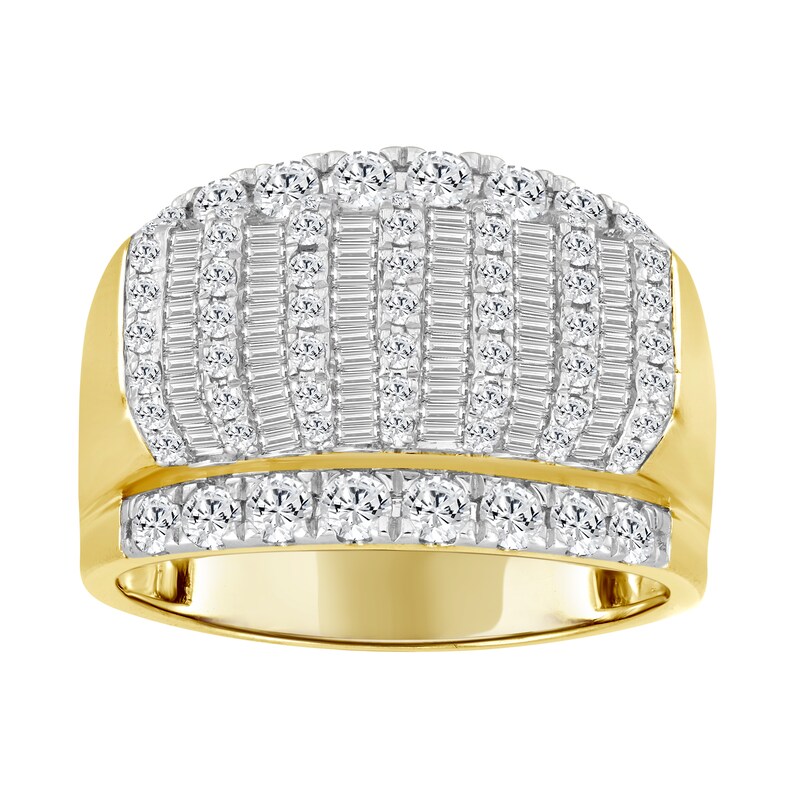 Main Image 1 of 2 CT. T.W. Baguette and Round Diamond Alternating Multi-Row Ring in 10K Gold
