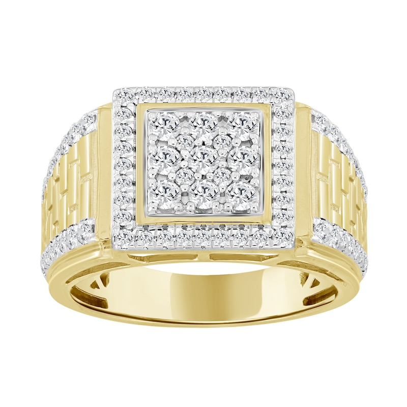 Main Image 1 of 1 CT. T.W. Square-Shaped Multi-Diamond Frame Brick Pattern Shank Ring in 10K Gold