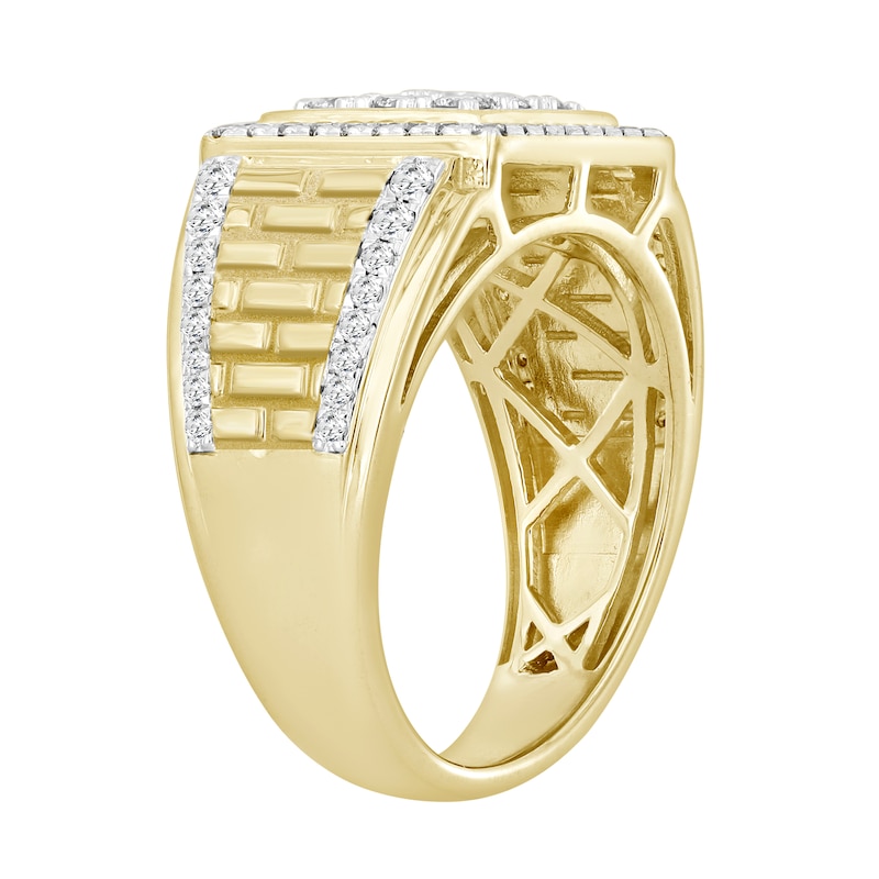 Main Image 2 of 1 CT. T.W. Square-Shaped Multi-Diamond Frame Brick Pattern Shank Ring in 10K Gold