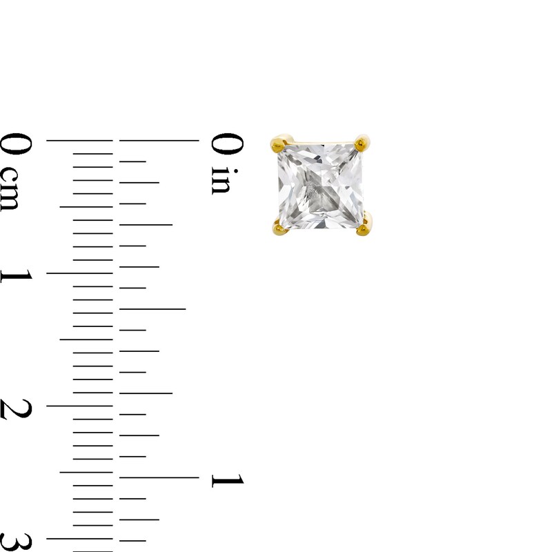 Main Image 3 of 6.0mm Square-Cut White Lab-Created Sapphire Solitaire Stud Earrings in Stainless Steel with Yellow Ion Plate