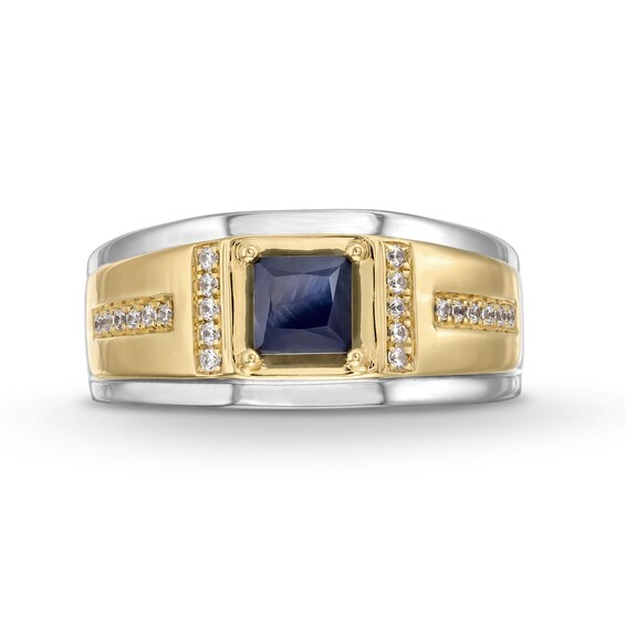 5.0mm Square-Cut Blue Sapphire and 1/8 CT. T.w. Diamond Ring in 10K Two-Tone Gold