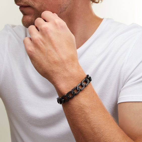 12.0mm Hexagon Link Bracelet in Solid Stainless Steel with Matte Black Ion Plate - 9.0"