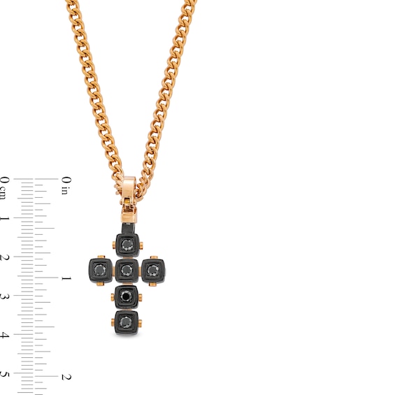 Black Spinel Cushion Frame Riveted Cross Pendant in Stainless Steel with Black and Rose Ion Plate - 24"