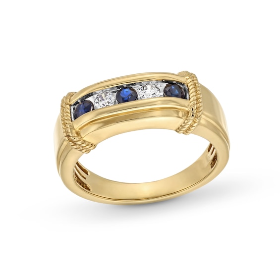 Blue Sapphire and 1/5 CT. T.w. Diamond Five Stone Collar Ring in 10K Gold