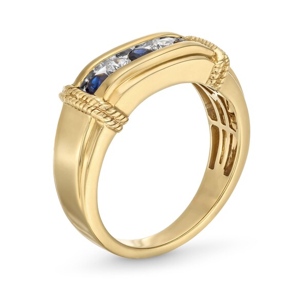 Blue Sapphire and 1/5 CT. T.w. Diamond Five Stone Collar Ring in 10K Gold