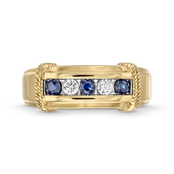 Blue Sapphire and 1/5 CT. T.w. Diamond Five Stone Collar Ring in 10K Gold