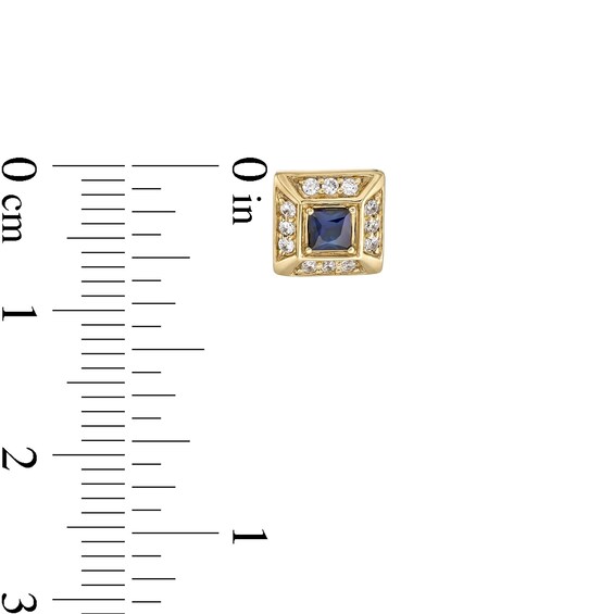 Square-Cut Blue Sapphire and 1/6 CT. T.w. Diamond Frame Stud Earrings in 10K Gold