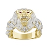 Thumbnail Image 1 of Lab-Created Ruby and 1/2 CT. T.W. Diamond Lion Head Braided Shank Ring in 10K Gold