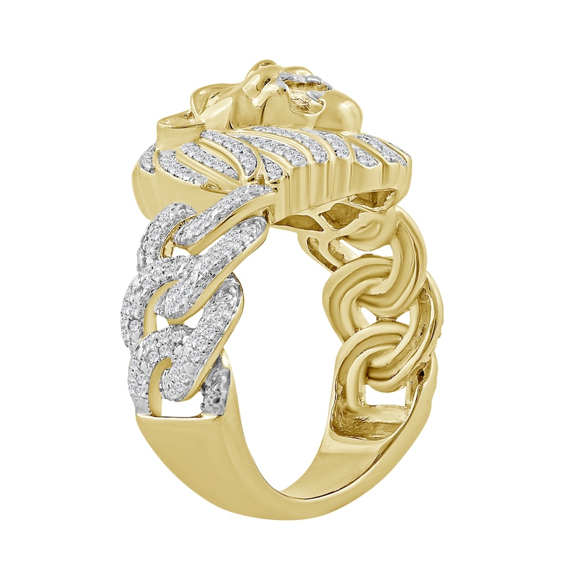 Main Image 2 of Lab-Created Ruby and 1/2 CT. T.W. Diamond Lion Head Braided Shank Ring in 10K Gold