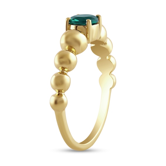 5.0mm Lab-Created Emerald Solitaire Bead Shank Ring in Sterling Silver with 24K Gold Plate