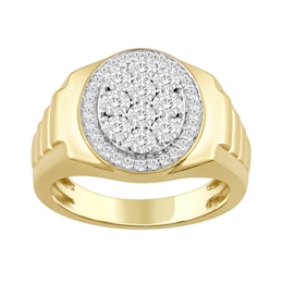 1/2 CT. T.W. Oval-Shaped Multi-Diamond Frame Signet-Style Ring in 10K Gold