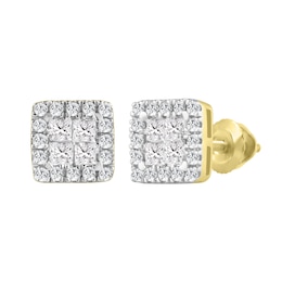 1/2 CT. T.W. Quad Square-Cut Diamond Frame Stud Earrings in 10K Gold