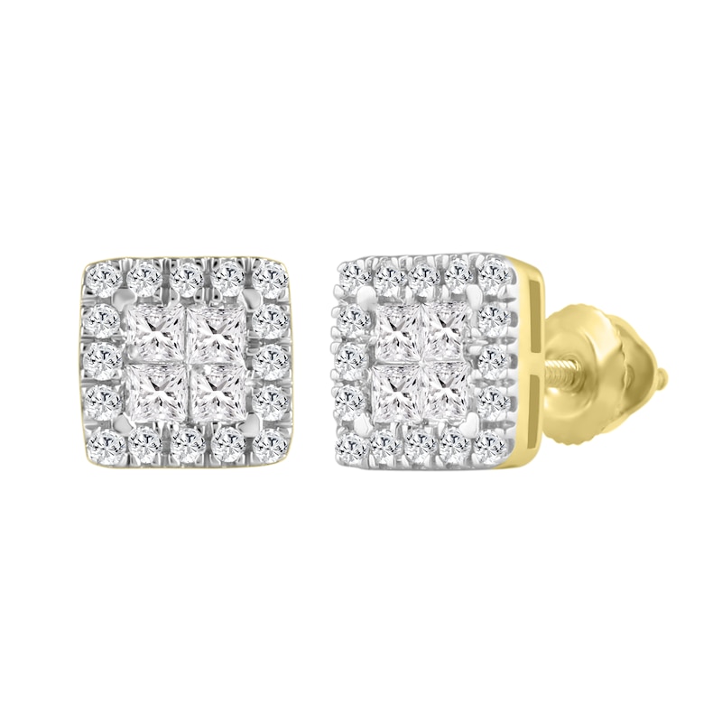 Main Image 1 of 1/2 CT. T.W. Quad Square-Cut Diamond Frame Stud Earrings in 10K Gold