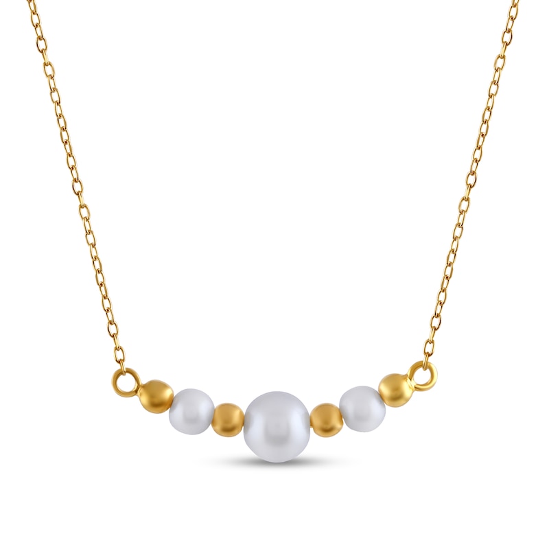 Sterling Silver with Cultured Freshwater Pearl Bar Necklace - Adjustable Length Sterling Silver with Cultured Freshwater Pearl Bar Necklace - Adjustable Length