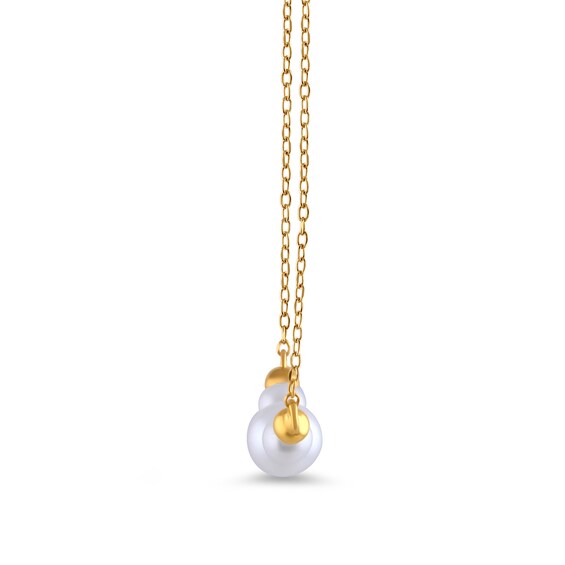 4.0-6.0mm Freshwater Cultured Pearl and Bead Curved Bar Necklace in Sterling Silver with 24K Gold Plate