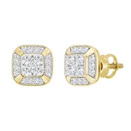 1/2 CT. T.W. Cushion-Shaped Certified Lab-Grown Multi-Diamond Frame Stud Earrings in 10K Gold (F/SI2)