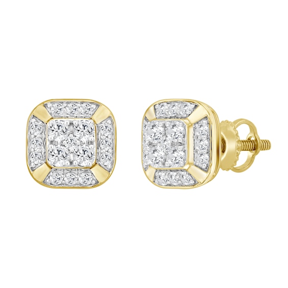 1/2 CT. T.w. Cushion-Shaped Certified Lab-Grown Multi-Diamond Frame Stud Earrings in 10K Gold (F/Si2)