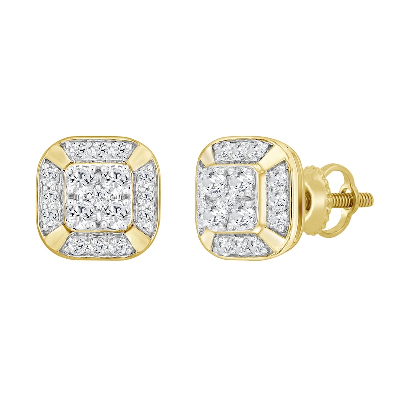 Main Image 1 of 1/2 CT. T.W. Cushion-Shaped Certified Lab-Grown Multi-Diamond Frame Stud Earrings in 10K Gold (F/SI2)