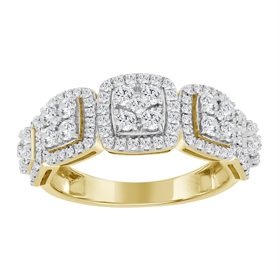 1-1/2 CT. T.w. Cushion-Shaped Multi-Diamond Frame Five Stone Ring in 10K Gold