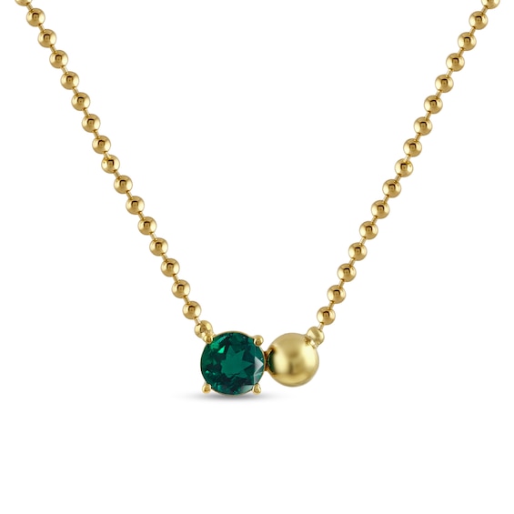 7.0mm Lab-Created Emerald and Bead Toi et Moi Necklace in Sterling Silver with 24K Gold Plate