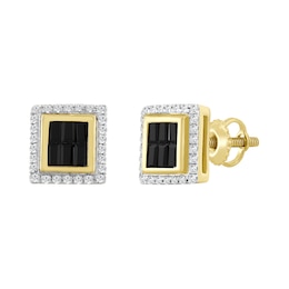 3/4 CT. T.W. Square-Shaped Black and White Multi-Diamond Frame Stud Earrings in 10K Gold